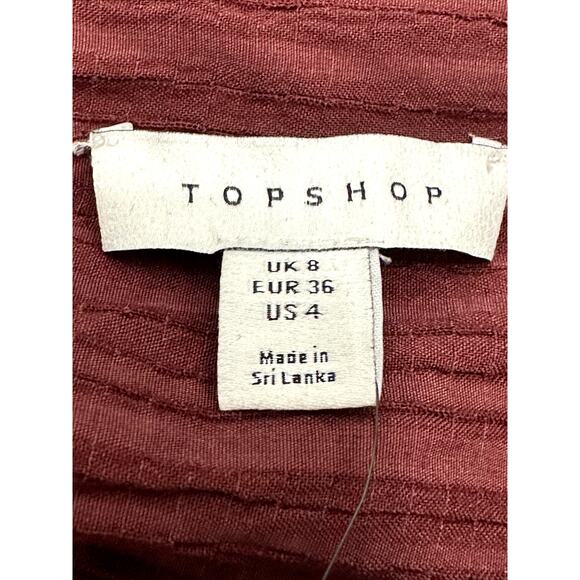 Topshop Striped Blouse Long Sleeves Button Up Front Panel Burgundy Women's 4 NWT - Picture 9 of 10